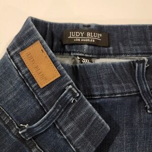 Judy Blue Jean Shorts Womens 3XL High‎ Rise Pull On Fringed Stretch Denim Shorts